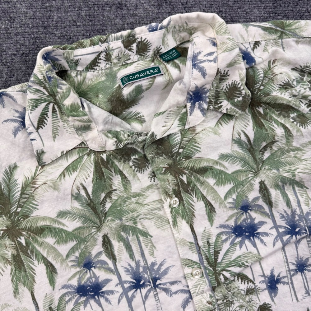 Cubavera Button Down Shirt XXL‎ White Palm Tree Linen Blend Men's